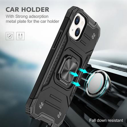 Black Shockproof Ring Case Stand Cover for iPhone 13Pro - Battery Mate