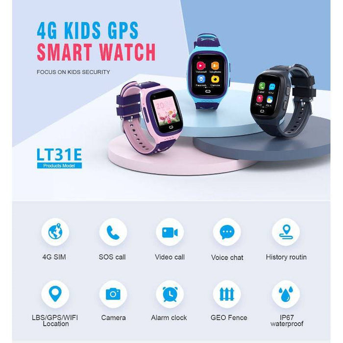 Blue | 4G Kids Smart Watch GPS Tracker WIFI SOS Camera Video Call Smartwatch Gifts - Battery Mate