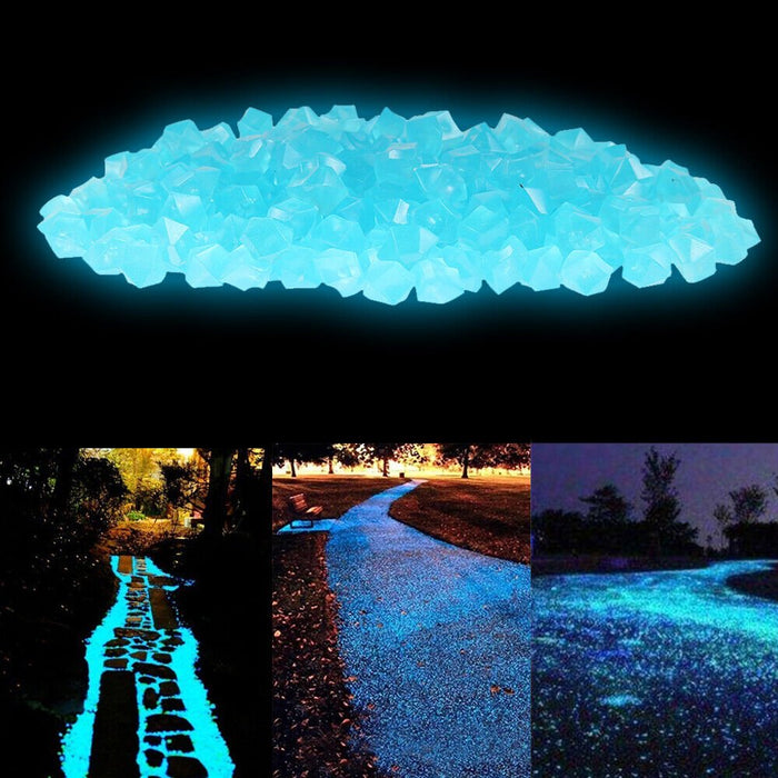 Blue Pebbles Stone Glow in the Dark Rock Fish Tank Stones Garden Road Deck (100 stones) - Battery Mate