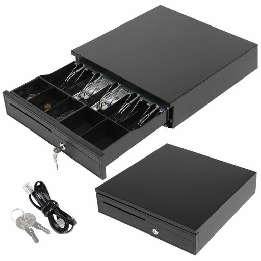 Cash Drawer Register POS 5 Bills + 5 Coins Tray | Electronic & Manual | Heavy Duty - Battery Mate