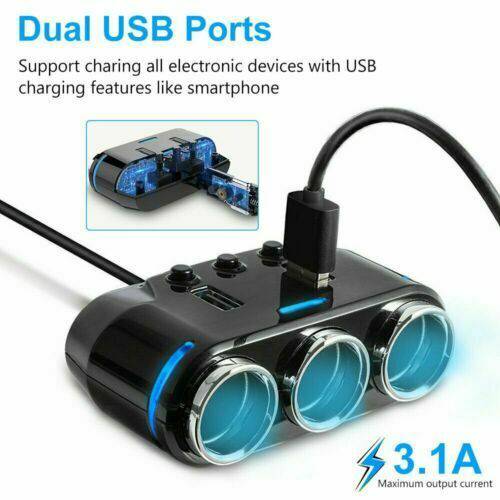 Auto Drive Dual 12V/24V Cigarette Lighter Socket Adapter with Two USB  Charging Ports, Compatible with Smartphones and Tablets 