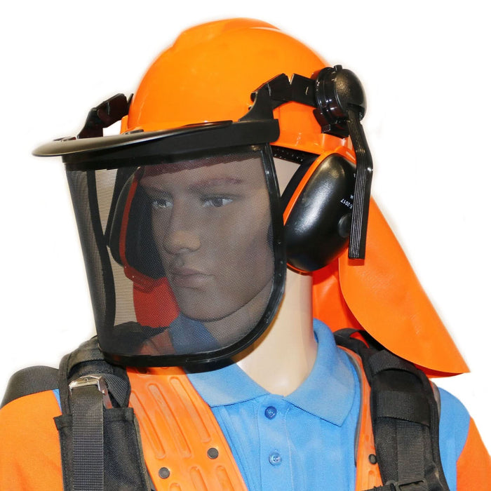 Complete Safety Helmet Visor Ear Muffs Neck Flap Chainsaw Brush Cutter ...