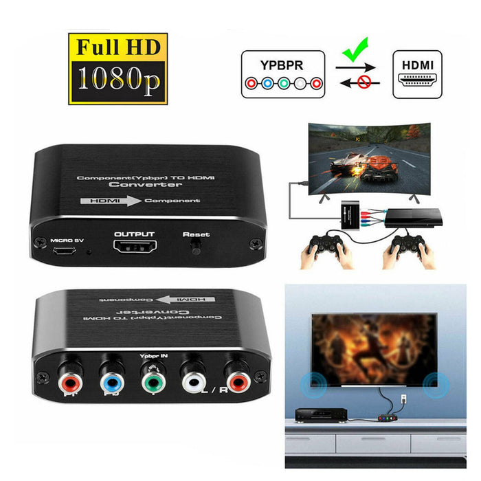 Component Video & L/R RCA Stereo Audio to HDMI Converter Adapter for DVD Xbox PS - Battery Mate