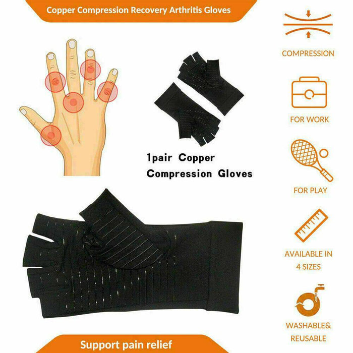 Compression Copper Arthritis Gloves Hand Wrist Finger Joint Pain Relief Support - Battery Mate