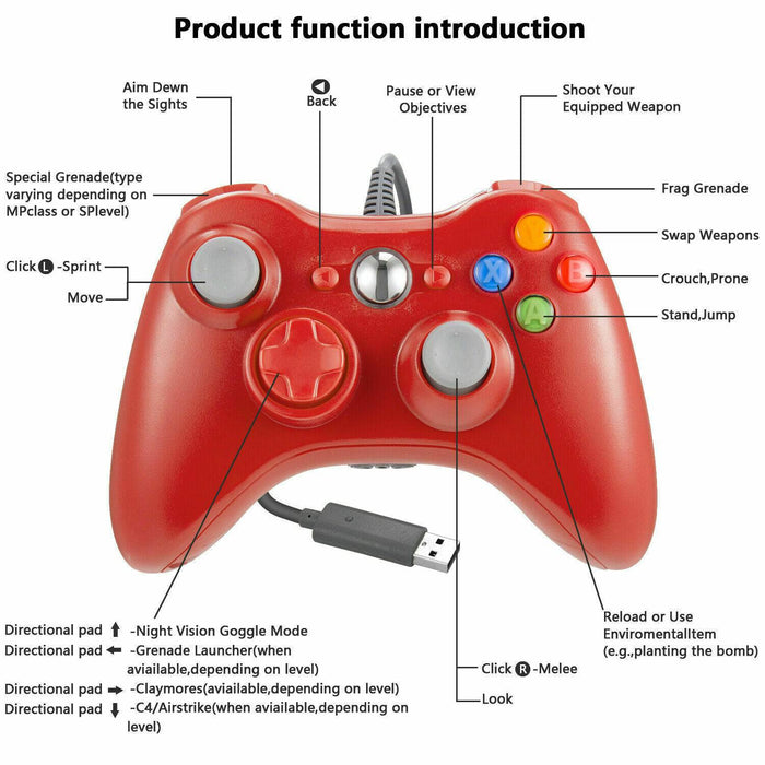 Controller For Microsoft Xbox 360 Console & Windows PC Compute Joystick Wired | Blue - Battery Mate