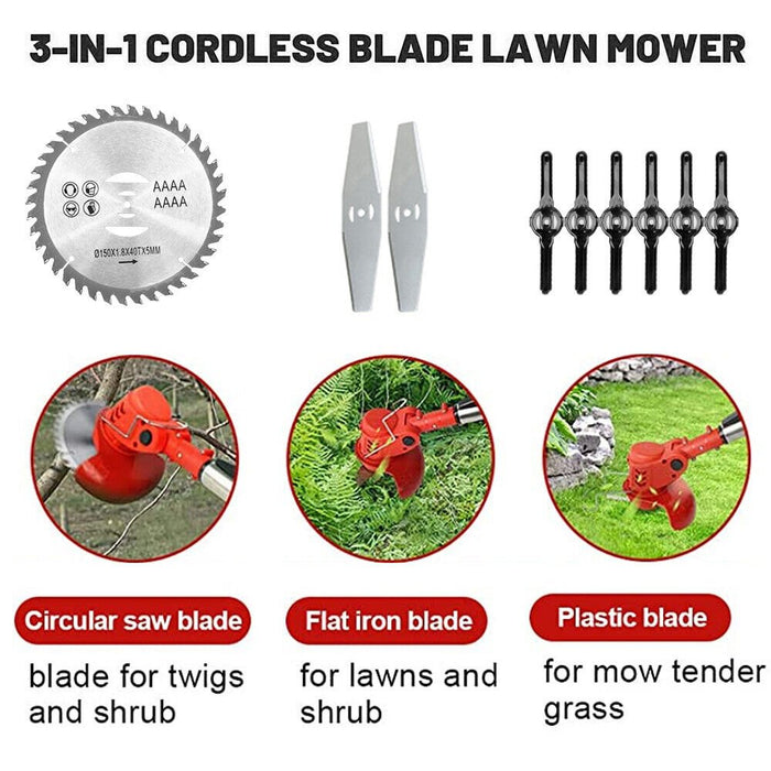 Cordless Grass Trimmer Lawn Grass Brush Cutter Blade Whipper Snipper & 2 Battery - Battery Mate