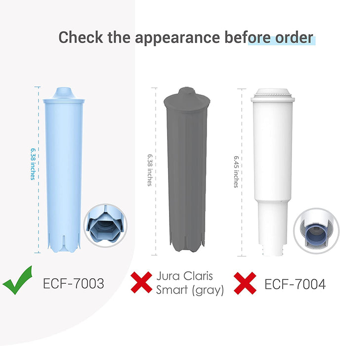 EcoAqua ECF-7003A Filter, Compatible with Jura Claris Blue Capresso Clearyl Coffee Machine Water Filter, 6 Pack - Battery Mate