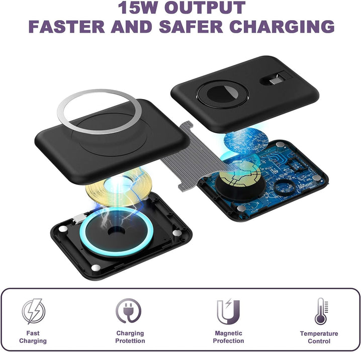Foldable 3-in-1 Wireless Charger with Magnetic Charging Pad, Fast Charging Station, and Portable Stand - Battery Mate