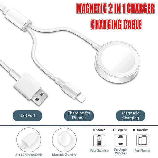 For Apple iPhone Watch iWatch 8 7 6 5 4 3 Magnetic 2 in 1 Charger Charging Cable - Battery Mate