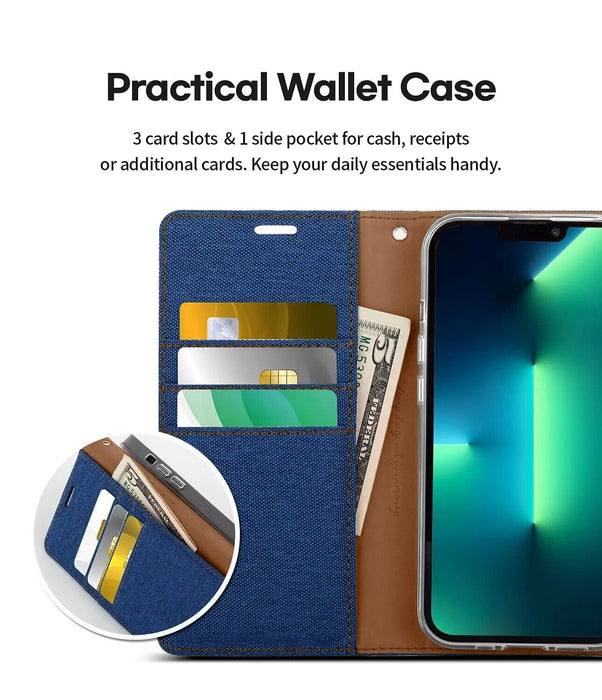 For iPhone 12 Pro Wallet Flip Denim Case Cover - Battery Mate