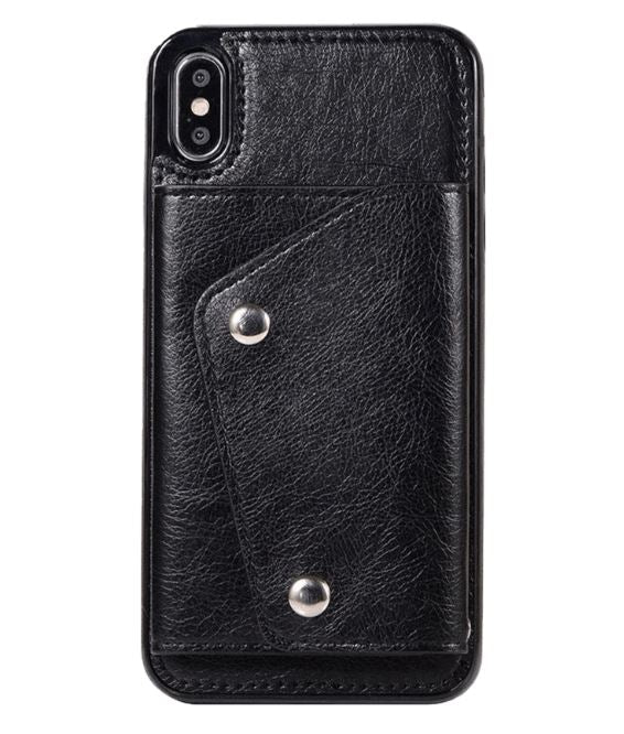 For iPhone XR Luxury Leather Wallet Shockproof Case Cover | Black - Battery Mate