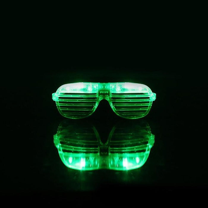 Green LED Glasses Light Up Shutter Shades Sunglasses Glow In The Dark Neon Party Toys - Battery Mate