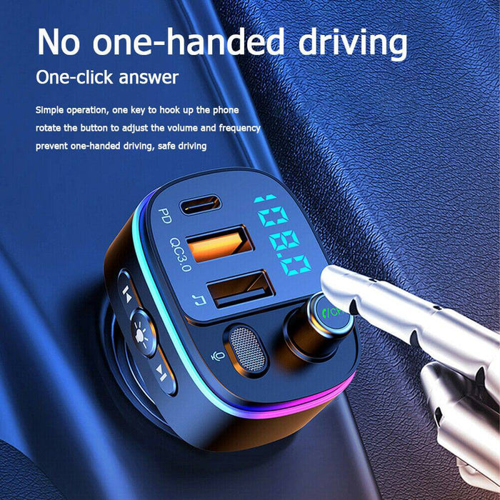T65 Car Bluetooth FM Transmitter 7-Color LED Backlit Handsfree MP3 —  Battery Mate