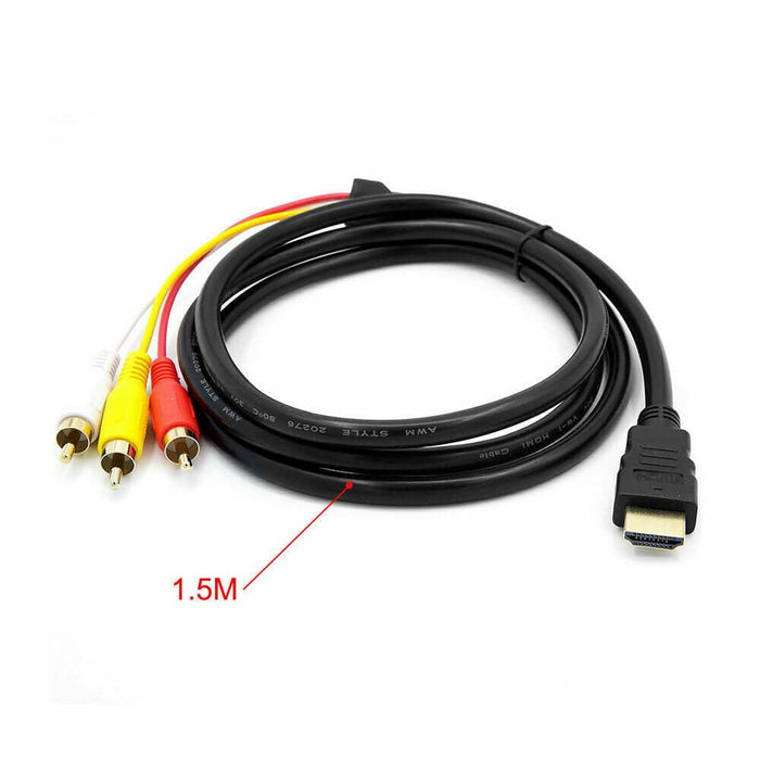 HDMI to RCA Cable 1.5 HDMI Male to 3RCA AV Composite Male Connector Adapter Cable Cord Video Audio AV Cable Adapter for 1080P HDTV - Battery Mate