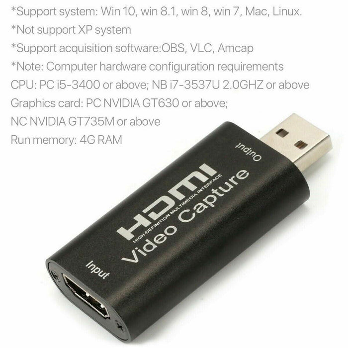 HDMI to USB Video Capture Card Screen Record 1080P HD Game Video