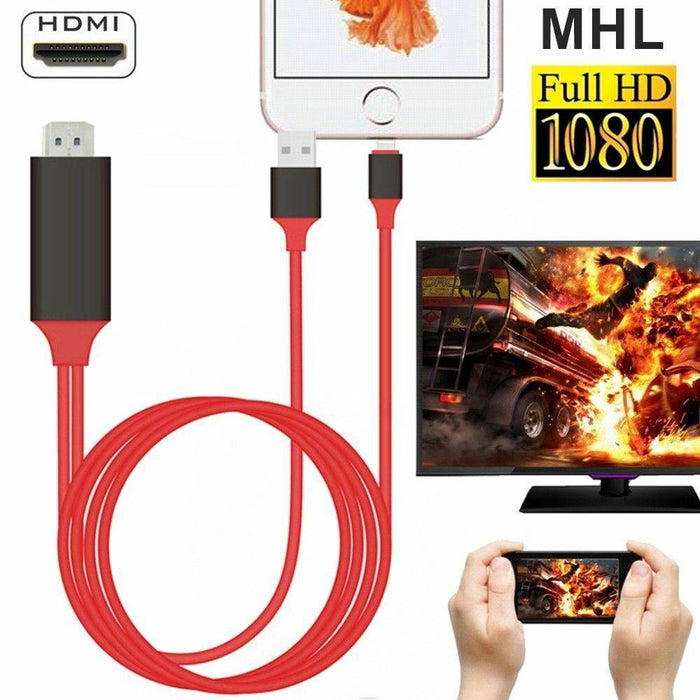iPhone To HDMI AV TV Adapter Video Output 2M Cable (RED) - Battery Mate