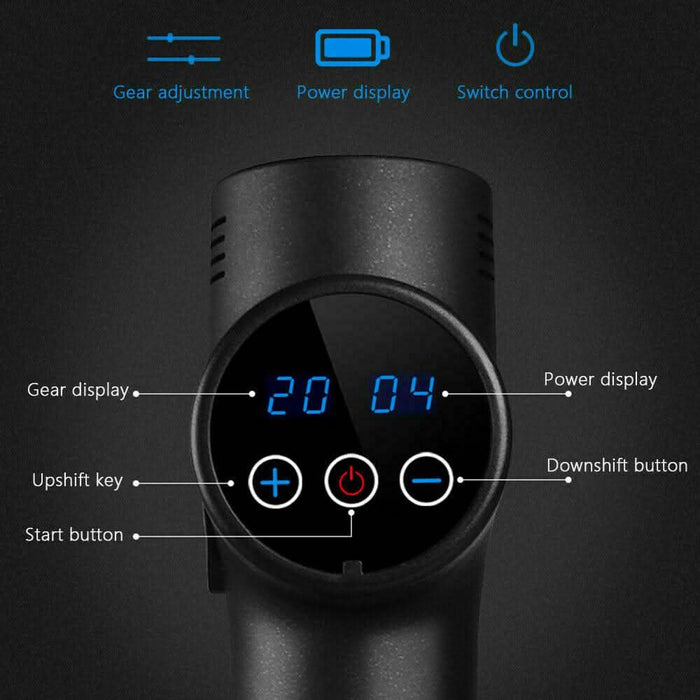 LCD Massage Gun with Powerful 6 Heads Percussion Vibration Muscle Therapy Deep Tissue - Battery Mate
