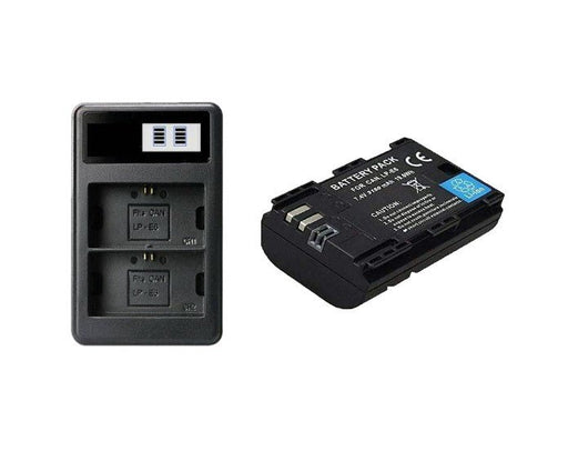 LP-E6 Battery + LCD Dual FAST Charger For Canon EOS 80D 70D 60D 7D 6D | Upgraded Capacity | Compatible with LP-E6N - Battery Mate