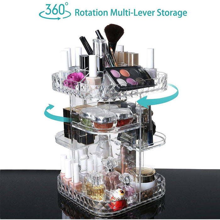 Makeup Organizer 360-Degree Rotating Cosmetic Storage Box Adjustable Display Case - Battery Mate