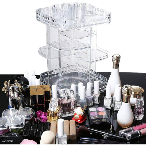 Makeup Organizer 360-Degree Rotating Cosmetic Storage Box Adjustable Display Case - Battery Mate
