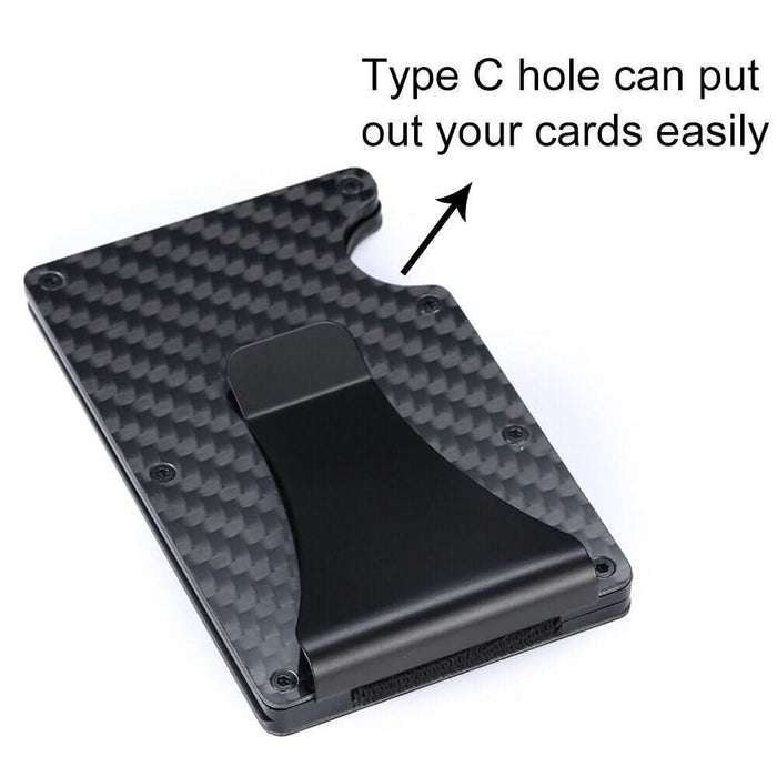 Men Carbon Fiber Credit Card Holder RFID Blocking Slim Wallet Money Clip Purse - Battery Mate