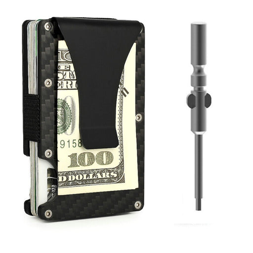 Men Carbon Fiber Credit Card Holder RFID Blocking Slim Wallet Money Clip Purse - Battery Mate
