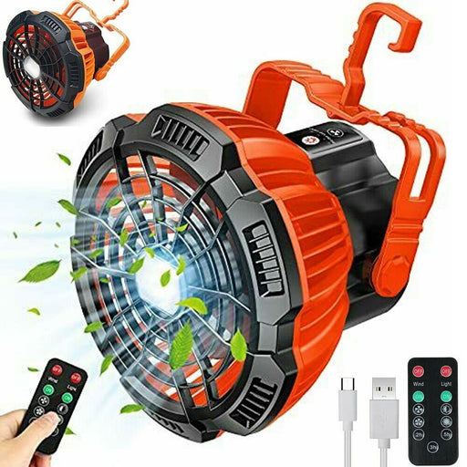 Portable Camping Fan LED Light Rechargeable Outdoor Tent Lantern w/ Hook Remote - Battery Mate
