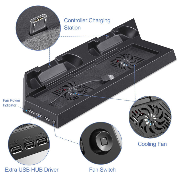 PS4 Stand Dock Controller Charger Cooling Fan Hub USB For Playstation 4 PS4 Slim - Battery Mate