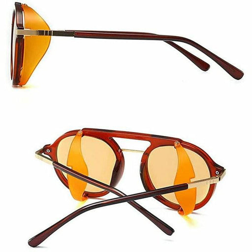 Round Vintage Polarized Sunglasses Retro Eyewear Protection Both Sides - Brown Colour - Battery Mate