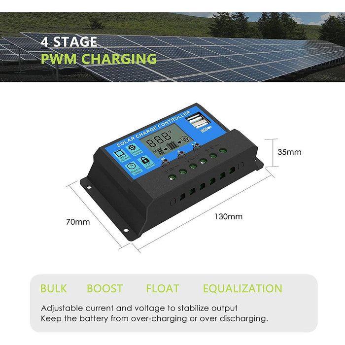 Solar Panel Charge Controller Regulator 12V/24V auto dual USB 20A Battery PWM - Battery Mate