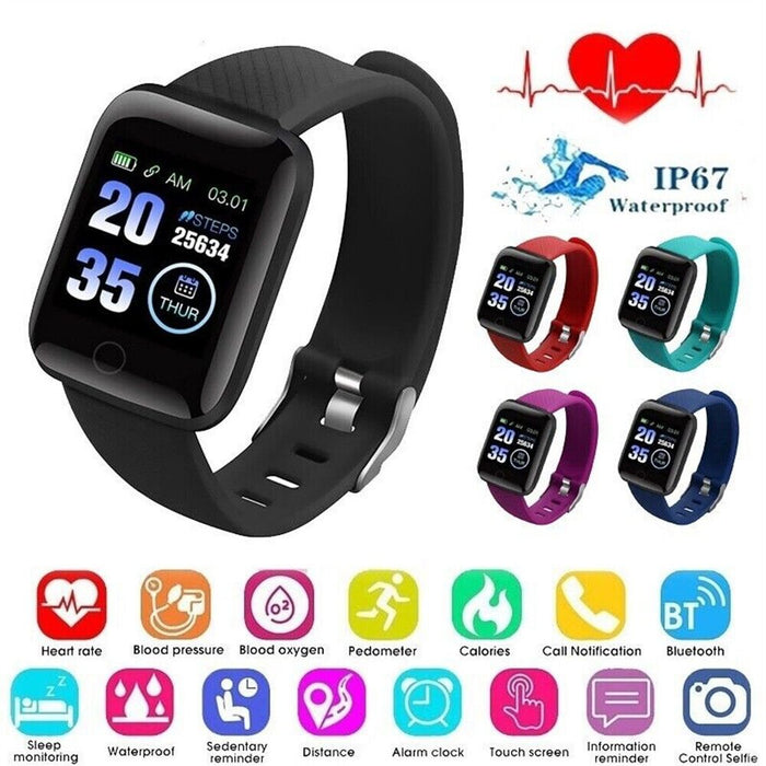 Sports Smart Watch Fitness Tracker Bracelet Heart Rate Blood Pressure Pedometer | Red - Battery Mate
