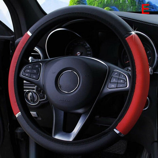 Universal 15" 38cm Leather Black Red Auto Car Steering Wheel Cover Non-.cg - Battery Mate