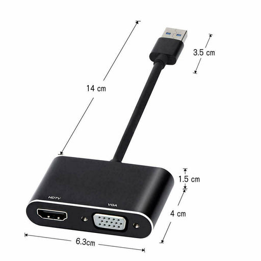USB 3.0 to HDMI + VGA Full HD & 4K Video Adapter Cable Converter for PC Laptop - Battery Mate
