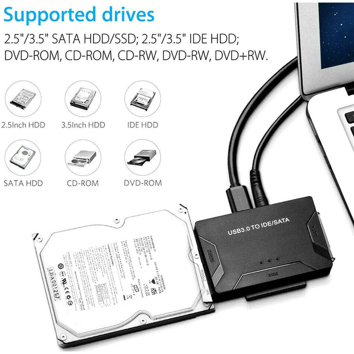 USB 3.0 To IDE SATA 2.5" 3.5" Hard Disk Drive Cable Converter with AC Adapter AU - Battery Mate