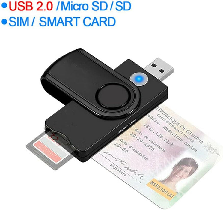 USB Smart Card Reader SD/TF/CAC/DOD/HC/MMC Micro SD Memory ID Bank Sim Card Adapter - Battery Mate