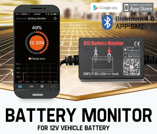 Vehicle Battery Monitor Via Bluetooth 4.0 Voltage Meter Auto Alarm Tester 12V - Battery Mate