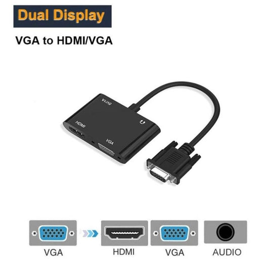 VGA to HDMI VGA Adapter Dual Display 1080P Converter Splitter with Charging Cable and 3.5mm Audio Cable - Battery Mate