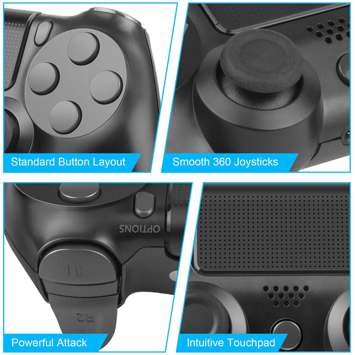 Wireless Bluetooth Controller Compatible Playstation 4 PS4 Controller Gamepad - Black - Battery Mate