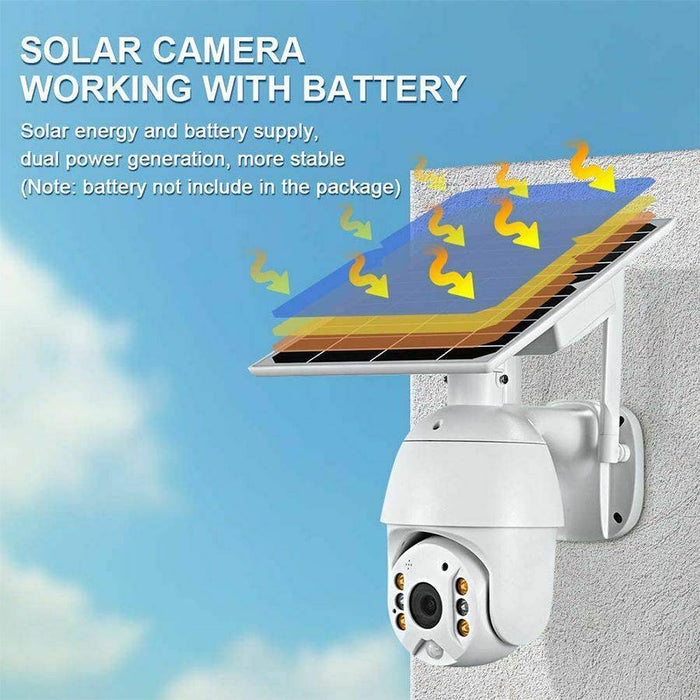Wireless Solar Powered WIFI Security Camera Outdoor Flood Light LED PTZ - Battery Mate