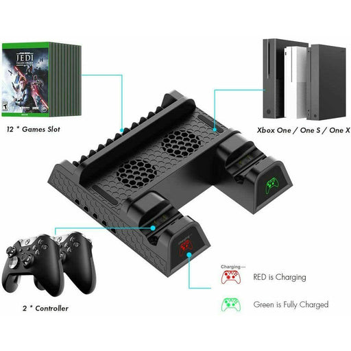 Xbox One Vertical Charger Stand with Cooling Fan - Dual Charging Docking Station - Battery Mate